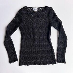 Vintage‎ Beware Black Crochet Long Sleeve Top